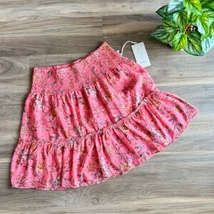 Joie Pink Floral Tiered Smocked Mini Skirt –Bohemian Vibe - Size M (NWT)